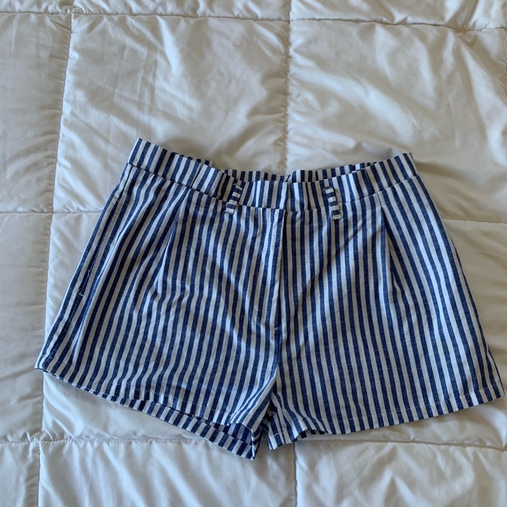 blue and white striped shorts
